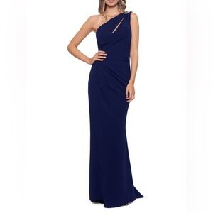 Betsy & Adam One Shoulder Sheath Gown
